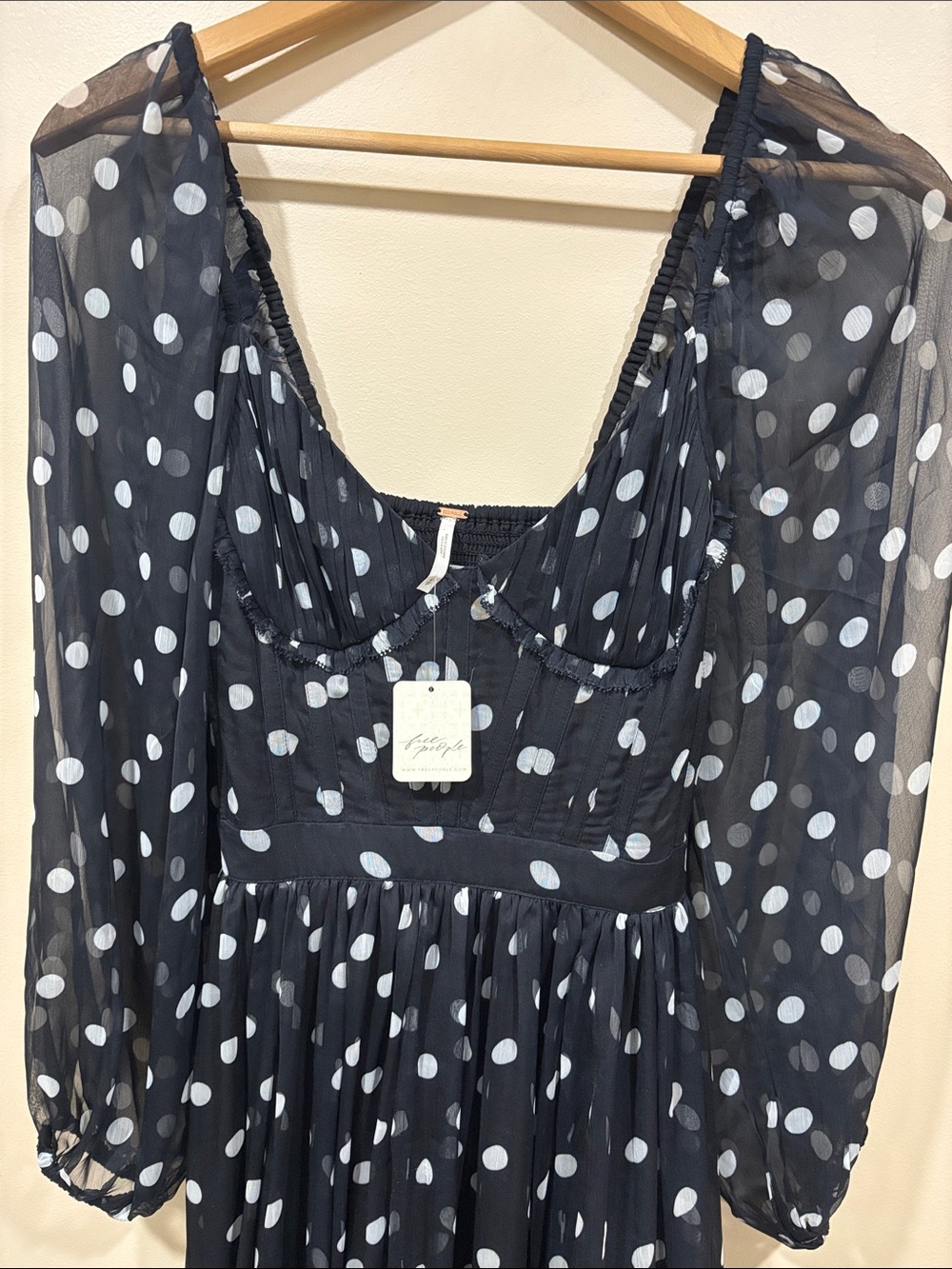 NWT Free People Polka Dot Long Sleeve Maxi Dress Black Size Small - Picture 7 of 16